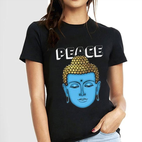peace of buddha |  Woman's Top Half sleeve Black Tshirt