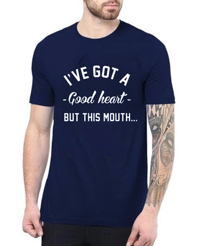 Good Heart Bad Mouth | Half sleeve Navy Blue Tshirt