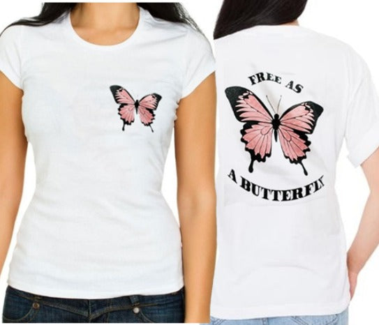 Free as a Butterfly |  Woman's Half Sleeve Top Front & Back
