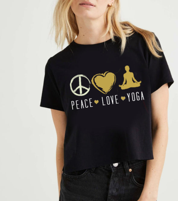 Peace. Love.Yoga |  Woman's Half Sleeve  Crop Top